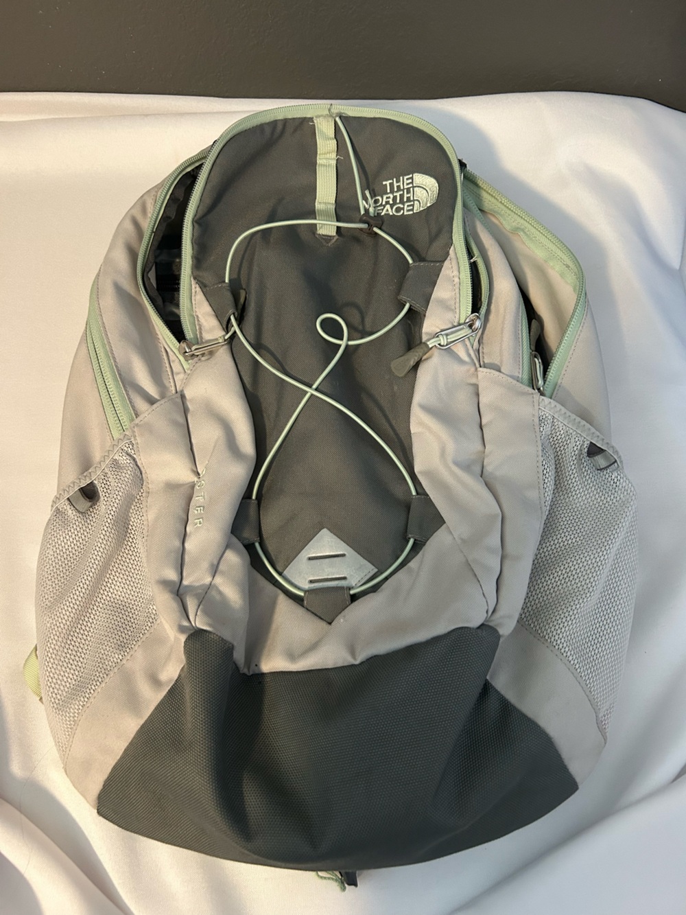 The North Face Light Gray and Mint Green Backpack (Jester)